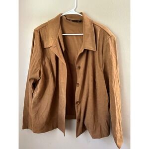 90s Briggs New York 2X Brown Faux Suede Button Front Jacket Blazer Indie Sleeze